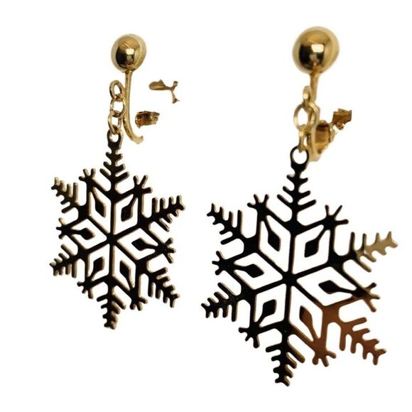 Avon Women’s Snowflake Gold Tone Dangle Drop Vintage Clip-on Earrings 1.75” - Picture 2 of 7